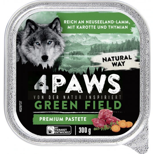 Paws Green Field Premium Pastete Neuseelandlamm, Karotte & Thymian 300G Paws Green Field Premium Pastete Neuseelandlamm, Karotte & Thymian 300G -Geschäft Für Körperpflegeprodukte 4paws neuseelandlamm karotteampampthymian 300g