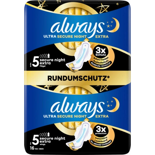 Always® Ultra Secure Night Extra Mit Flügeln Damenbinden Big Pack 16ST -Geschäft Für Körperpflegeprodukte